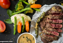 Healthy gut foods including yogurt, fruits, and vegetables