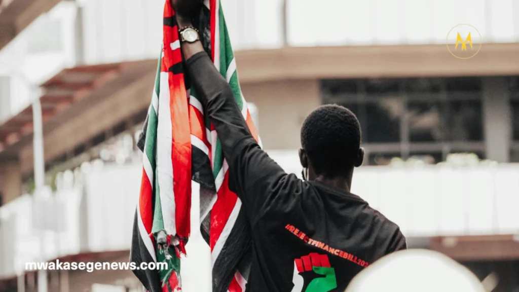 Burning police station and crowd during Rift Valley protest violence