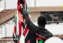 Burning police station and crowd during Rift Valley protest violence
