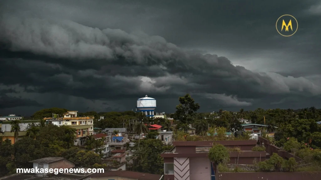 Dark clouds over Philadelphia with lightning