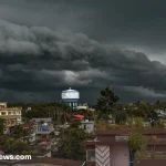 Dark clouds over Philadelphia with lightning