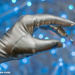 Close-up of a microchip glowing on a circuit board