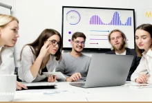 Business owner using AI software on a laptop