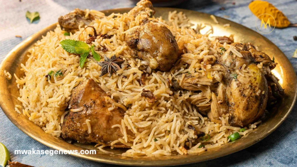 Homemade Swahili pilau served with beef and potatoes