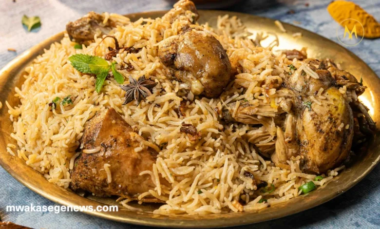 Homemade Swahili pilau served with beef and potatoes