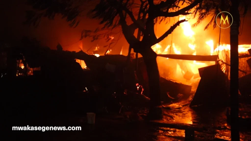 Singida Main Market on Fire at Night