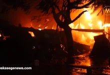 Singida Main Market on Fire at Night