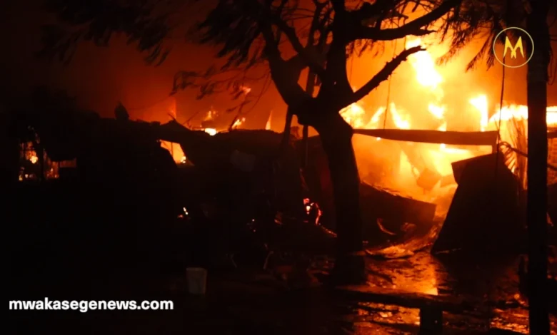 Singida Main Market on Fire at Night