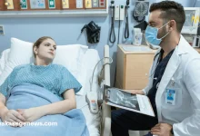 Woman recovering from BBL surgery lying on her side