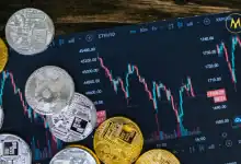 XRP coin on financial chart showing price growth