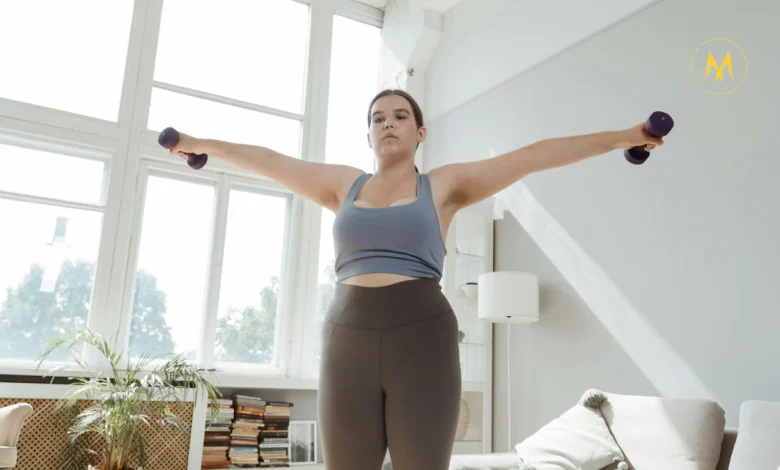 A healthy lifestyle concept showing balanced food and fitness.