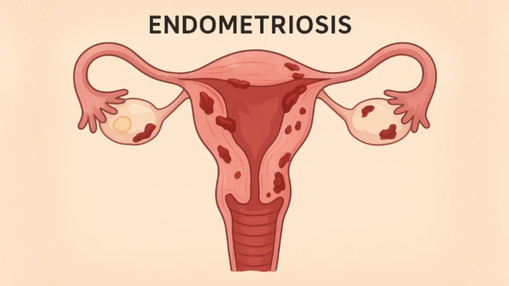 Woman experiencing pelvic pain representing endometriosis symptoms