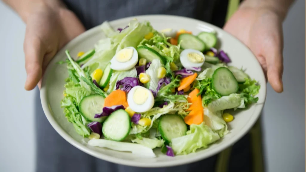 Balanced meal with fruits, vegetables, and grains