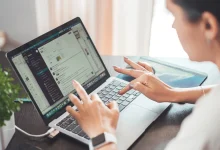 Entrepreneur working online in a modern workspace