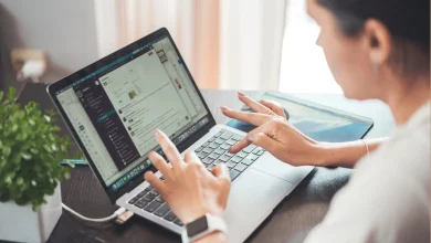 Entrepreneur working online in a modern workspace