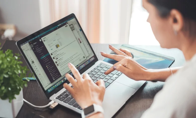 Entrepreneur working online in a modern workspace