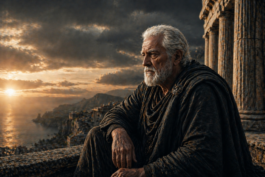 Calm adult sitting alone in quiet reflection